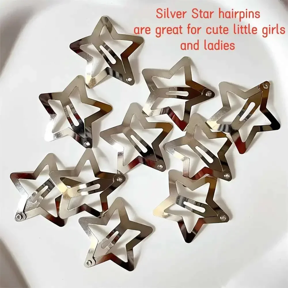 2/50 Uds Y2K pinzas para el cabello de estrella plateada para niñas estrella de filigrana Clip de presión de Metal pasadores joyería para el cabello sin níquel horquilla