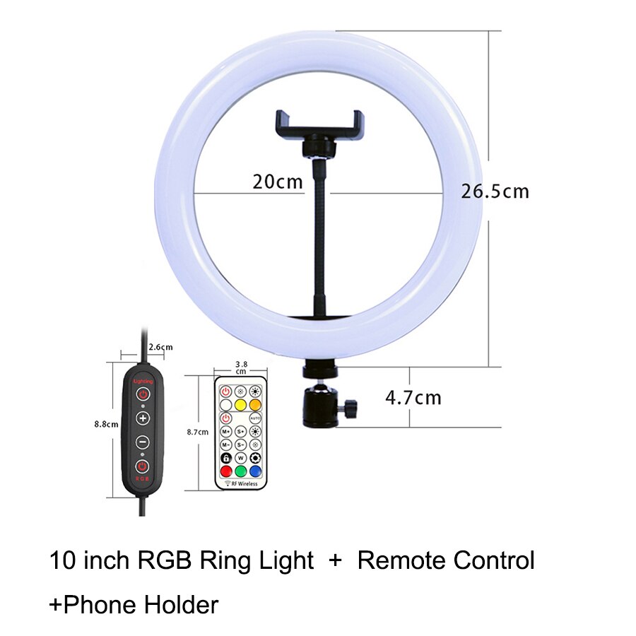10 inch RGB Circle Fill Light Selfie Ring Light Colorful Lamp with Tripod Stand Dimmable Neon Sign For Youtuber Tik Tok Live: A Set