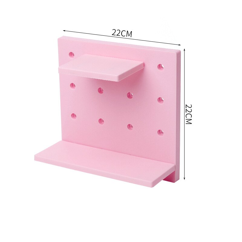 Étagère de rangement carrée sans poinçon, trou rond, crochets de claquette, étagère murale, cuisine salle de bains, maison, support organisateur en plastique: Pink