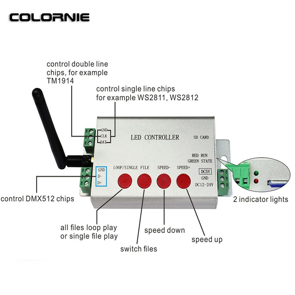 Led wifi controller  h806sb ws2811 led strip rgb controller sd card spi controller 2048 piexls  dc5-24v rgb controller