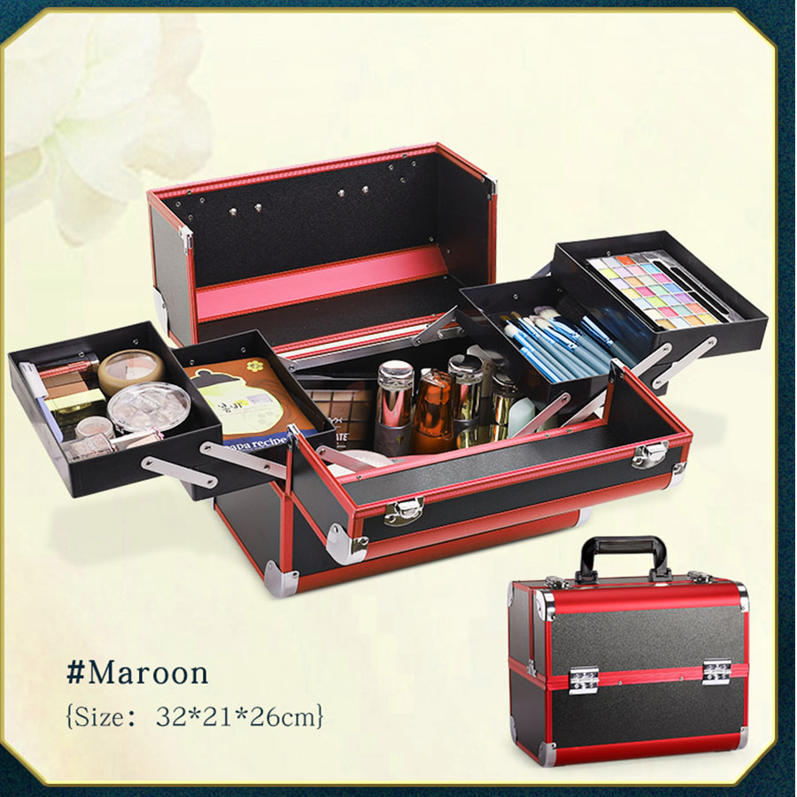 Makeup Train Box With Adjustable 4 Trays Makeup Box Makeup Storage Box With Lock And Compartment: MULTI