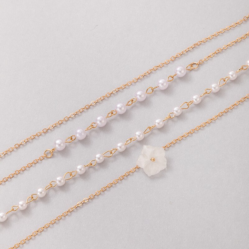 Tocona Mooie Witte Bloemen Enkelband Voor Vrouwen Elegante Parel Steen Kralen Voet Ketting Goud Legering Metalen Sieraden 3 Stks/sets 20850