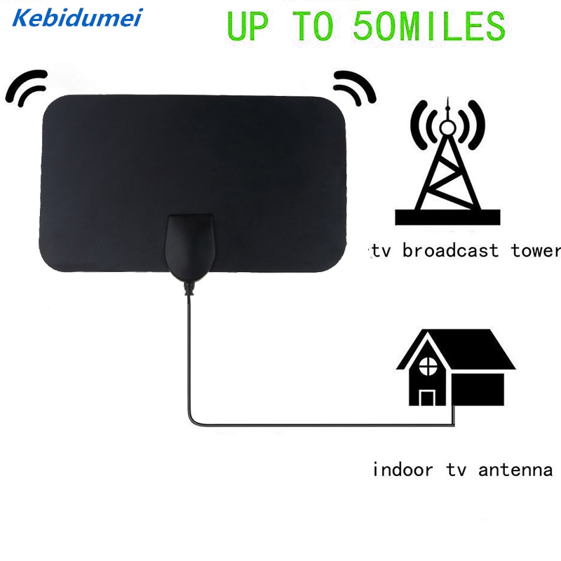 kebidumei Flat Indoor HD 120X210mm Digital Indoor Aerial TV HDTV Antenna 50 Miles High Booster Signal Capture for TV EU Plug