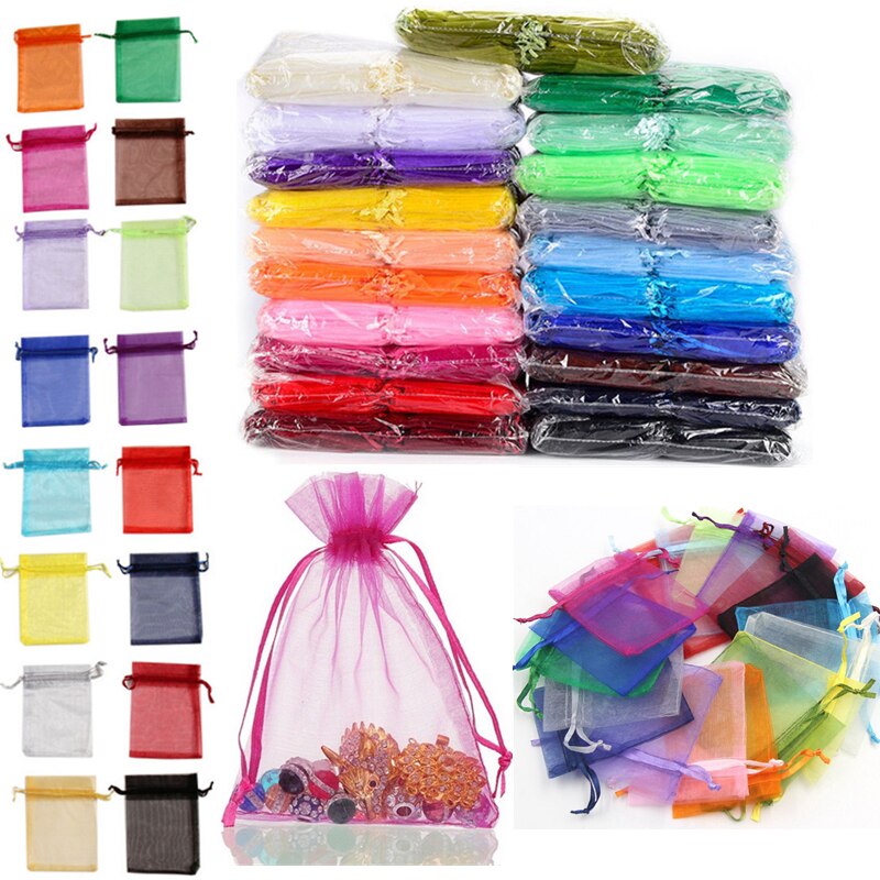 50 sztuk (13x18cm)Organza opakowanie na biżuterię upominek cukierki wesele Goodie pakowanie sprzyja ciasto słodycze woreczki torby obecne