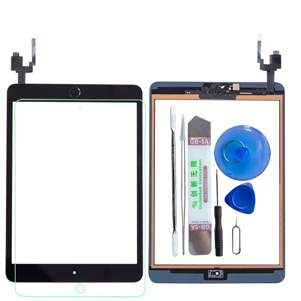 For iPad mini 3 Touch Screen Assembly Panel With Home Button And IC Connector A1599 A1600 +Tools+Tempered Glass: Black Mini 3