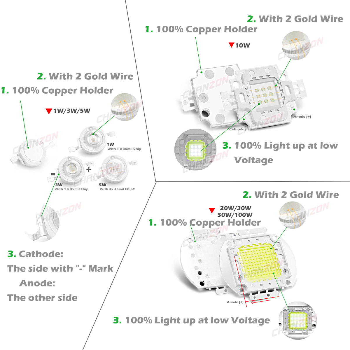 Chip de luz Led de alta potencia, 1W, 3W, 5W, 10W, 20W, 30W, 50W, 100W, blanco frío Natural cálido, DIY, 1, 3 vatios, Smd Cob, bombilla de reflector brillante