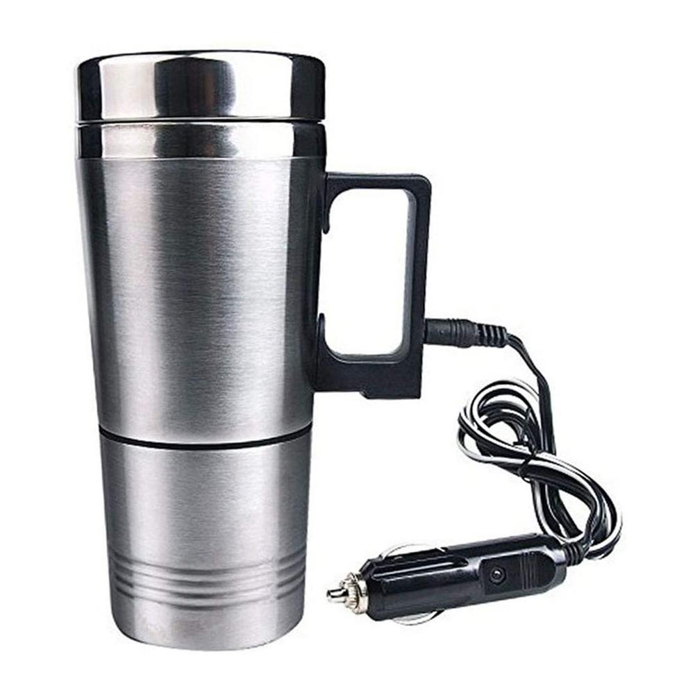 304 Car Heating Cup Stainless Steel Auto Water Heater Kettle Travel Coffee Tea Heated Mug Motor Cigarette Lighter Plug: 24V