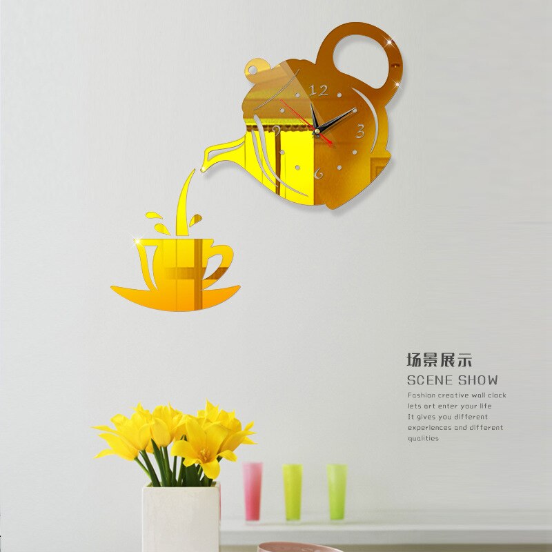 Diy 3D Teapot Wall Clock For Acrylic Coffee Cup, Kitchen Decorative Wall Clock, Wall Clocks For Living Room WJ10