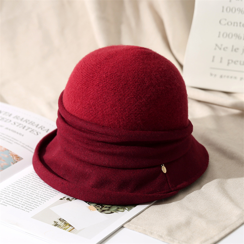 PTAH-gorros de lana de estilo británico para mujer, sombrero de Tweed más suave, Estilo Vintage, para iglesia, para Otoño e Invierno: Burgundy