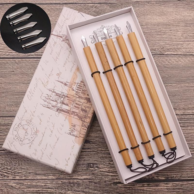 1set Natural Bamboo Pen Dip Pen For Calligraphy Lovers Practice Calligraphy Pen Various nibs Gothic Fonts: Ivory