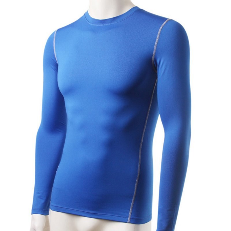 Vinter mænd slim fit langærmet termisk undertøj basic toppe undertrøje: Blå / Xl