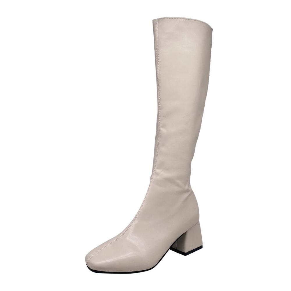 Dames kniehoge laarzen herfst winter schoenen witte hoge laarzen dames hak zwarte bruine knielaarzen: Beige / 8.5