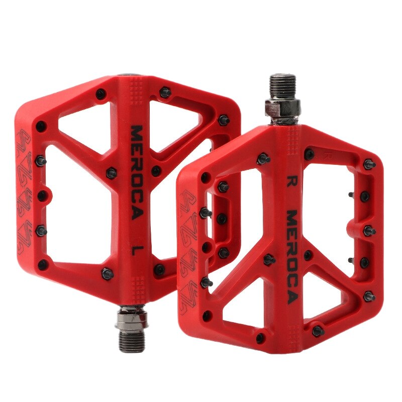 MEROCA-pedales planos ultraligeros para bicicleta de montaña, antideslizantes, accesorios para bicicleta de carretera: Red