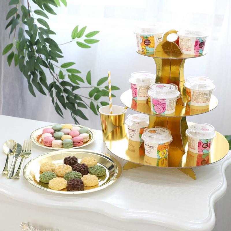 3-Ebene Kuchen Stehen Muffin Karton Tee Party Heißer Stanzen Spitze Kuchen Stehen Faltbare Geburtstag Mi Party Dekoration Nachtisch stehen