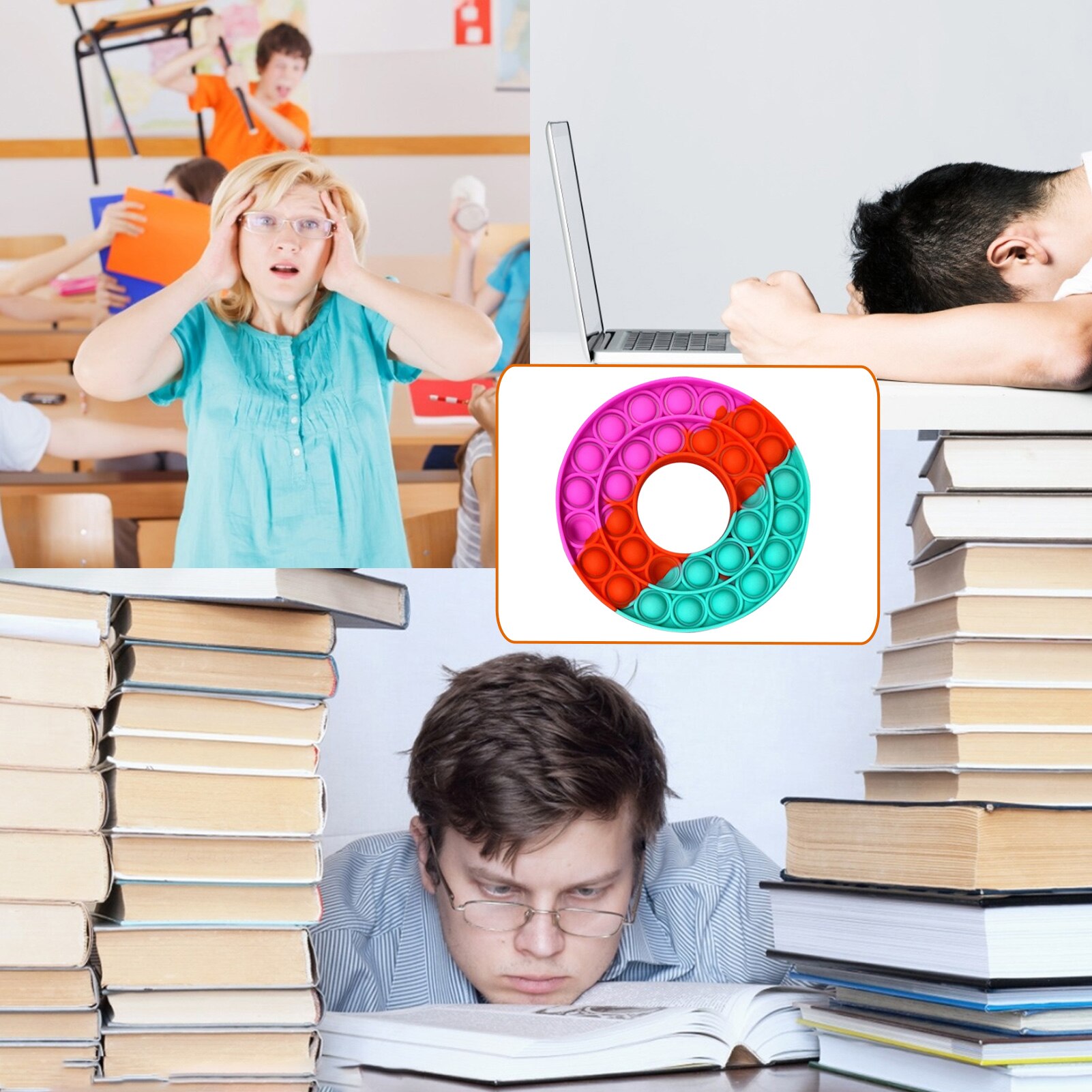 Doughnut Shaped Stress Relief Squeeze Hand Fidget Toys Bubble Sensory Reliver Classic Toys Squeeze Relieve Autism Puzzle