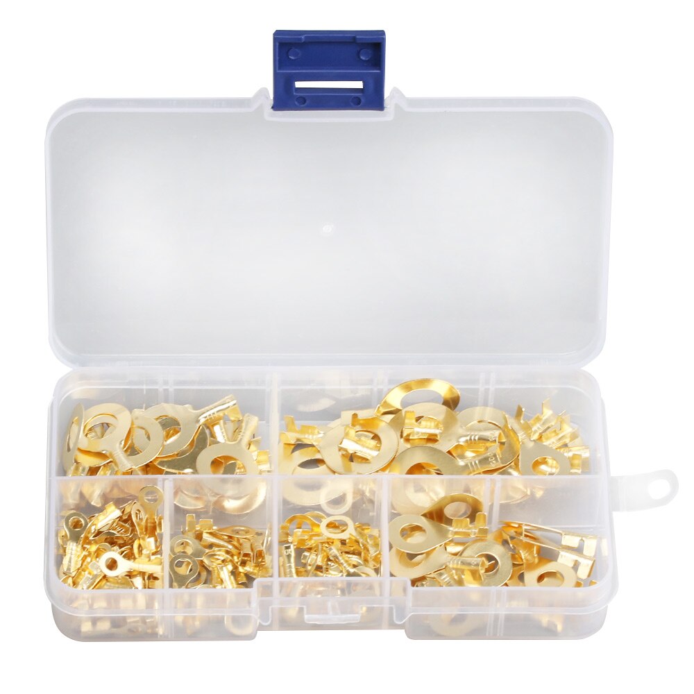 150 Stks/set Golden Brass Crimp Terminals Praktische Elektrische Niet Geïsoleerde Assortiment Kit Kabel Connector Lug Draad Ring Type Maar