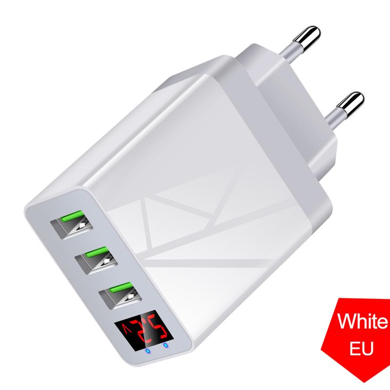 Snel Opladen Type-C Usb Micro Usb Iphone 3 Port Usb Telefoon Oplader Led Display Wall Adapter: WHITE / eu