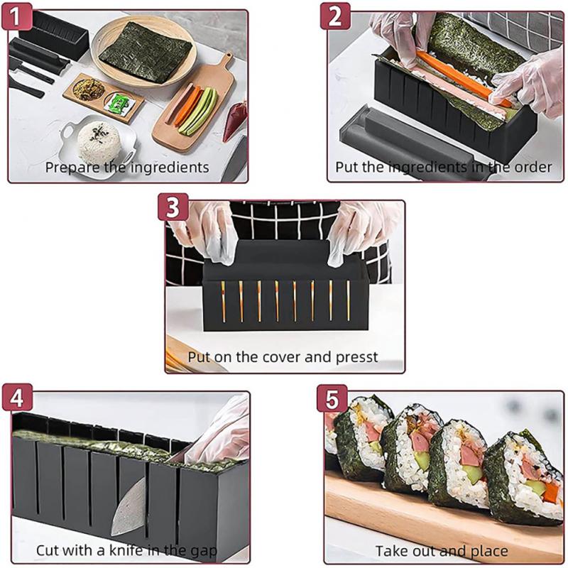 10Pcs/Set DIY Sushi Maker Equipment Kit Japanese Rice Ball Roller Cake Roll Making Multifunctional Mould Tools Kitchen Gagdets