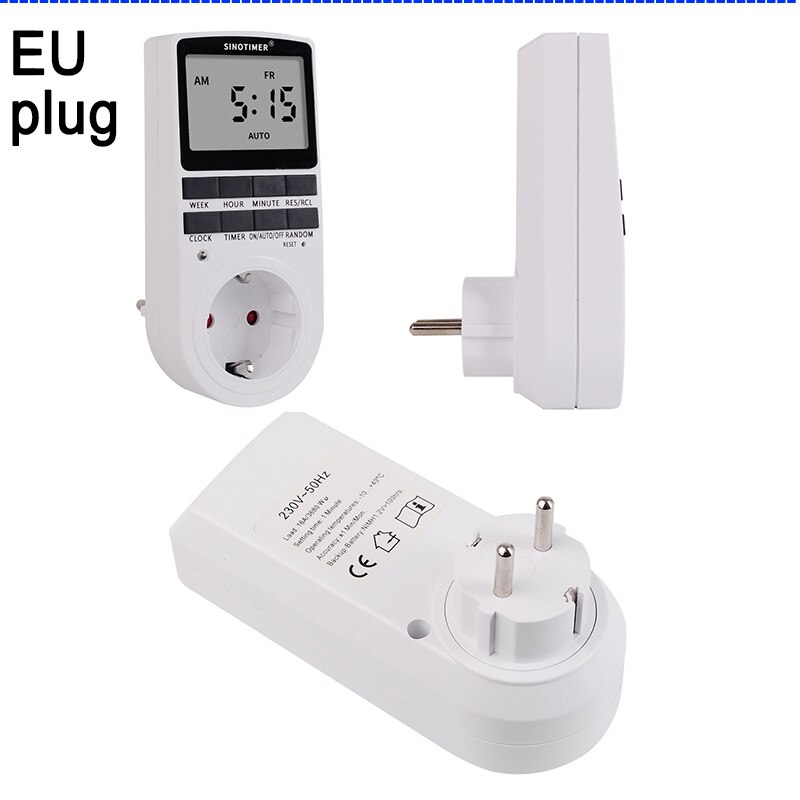 Household EU US Plug Timer Switch 110V 230V Programmable Kitchen Timer Outlet with Alternative 12 /24 Hour System: EU plug