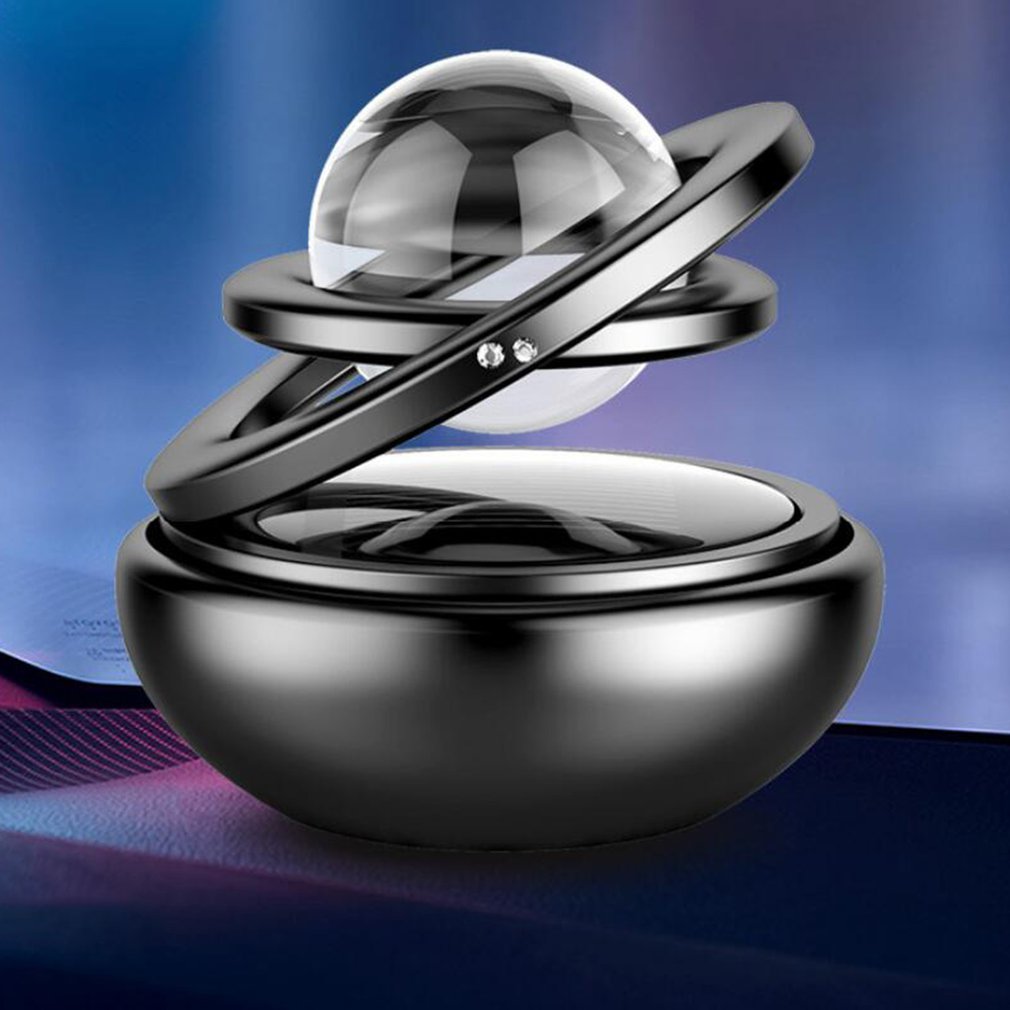 Esfera de cristal colgante giratoria para coche, fragancia de doble anillo de estrella Solar, esférico de cristal para limpiar el aire, exquisita y fragancia: Black