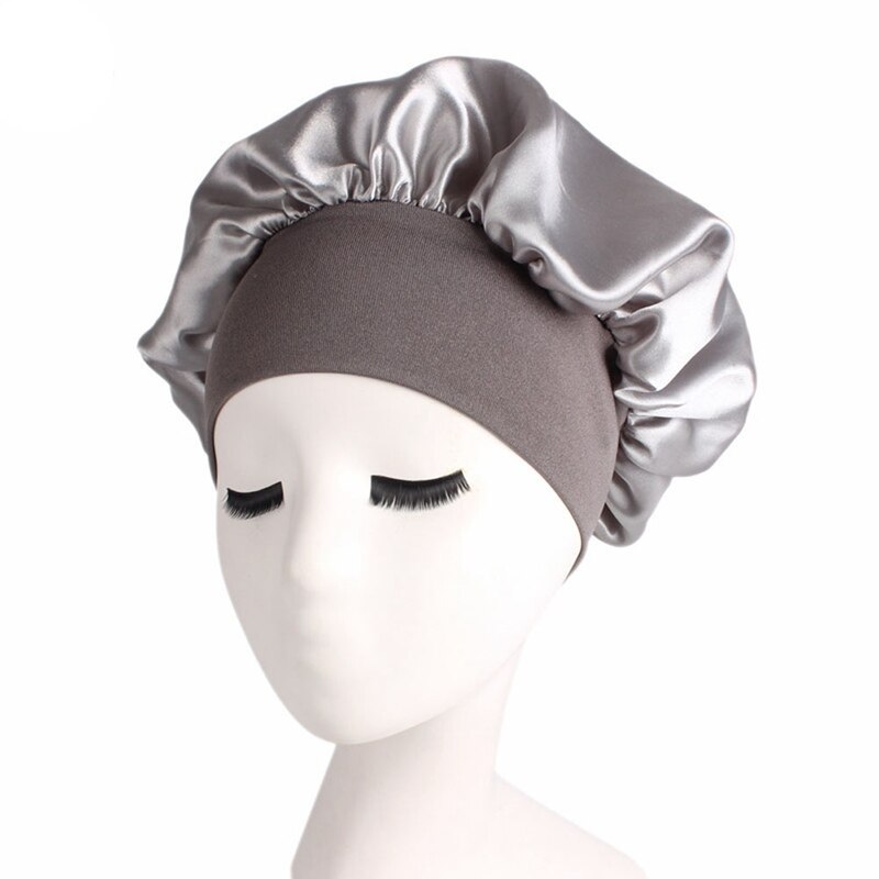 Chapeau de nuit en satin pour homme et femme, charlotte pour dormir, matière solide, unisexe: Argent