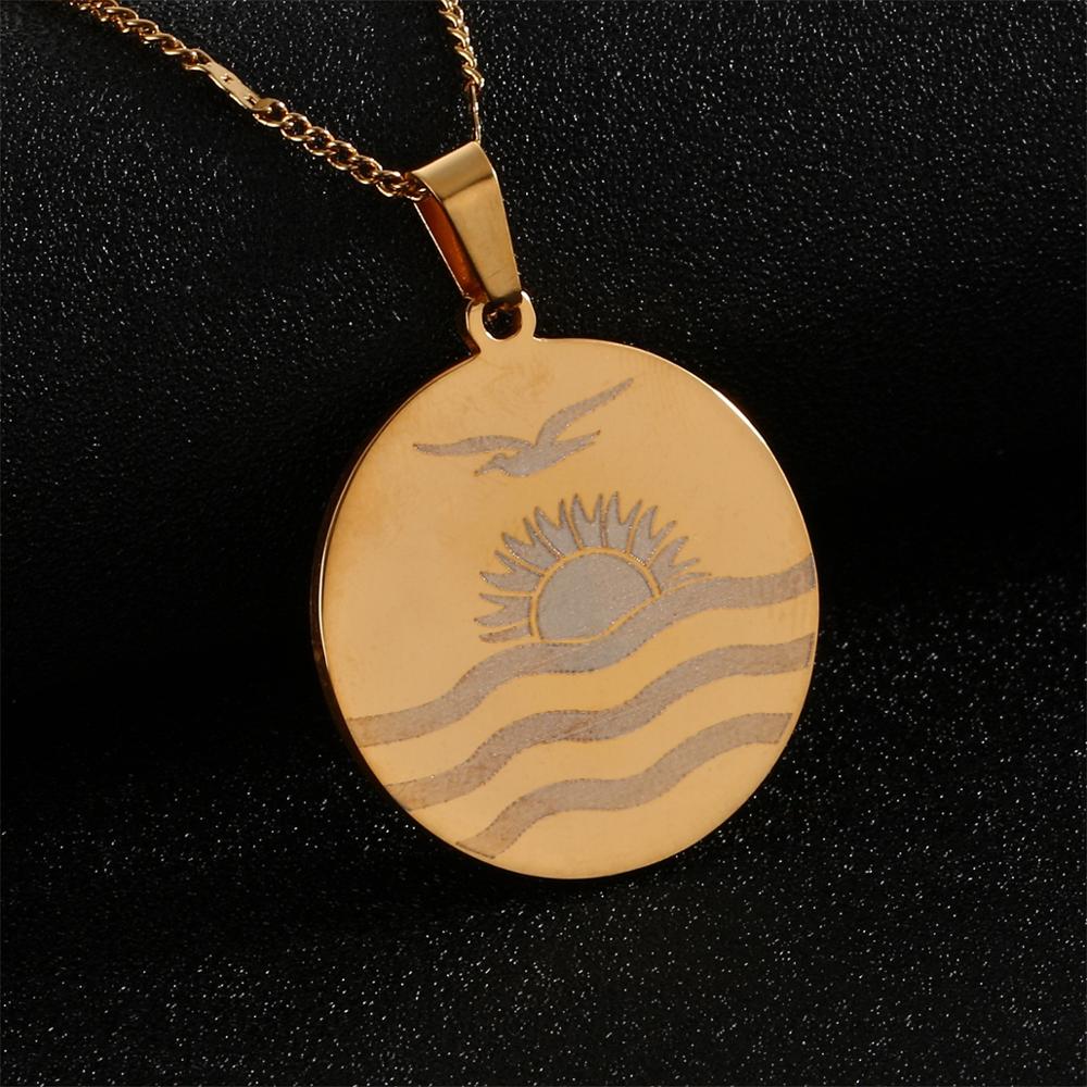 Rvs Trendy Kiribati Boboto Vlag Hanger Ketting Ronde Ketting Sieraden: Goud-kleur