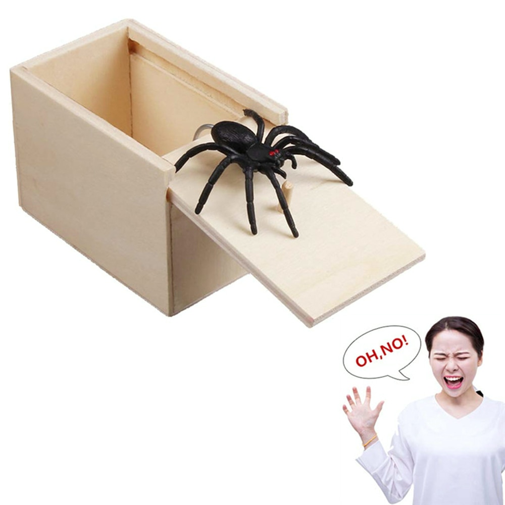 Funny Scare Box Wooden Prank Spider Hidden in Case Great Prank-Wooden Scarebox Interesting Play Trick Joke Toys