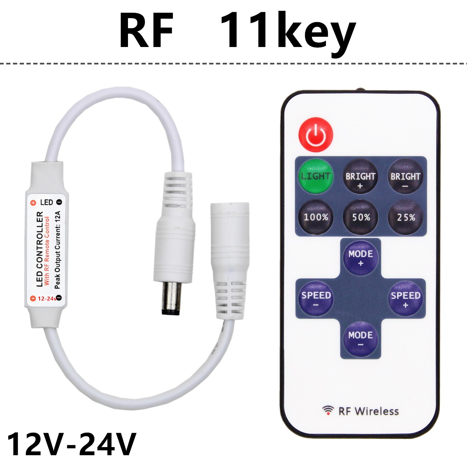 Wireless Led Remote Controller Led Dimmer Controller For Single Color Light Strip: 12v 24v RF 11key