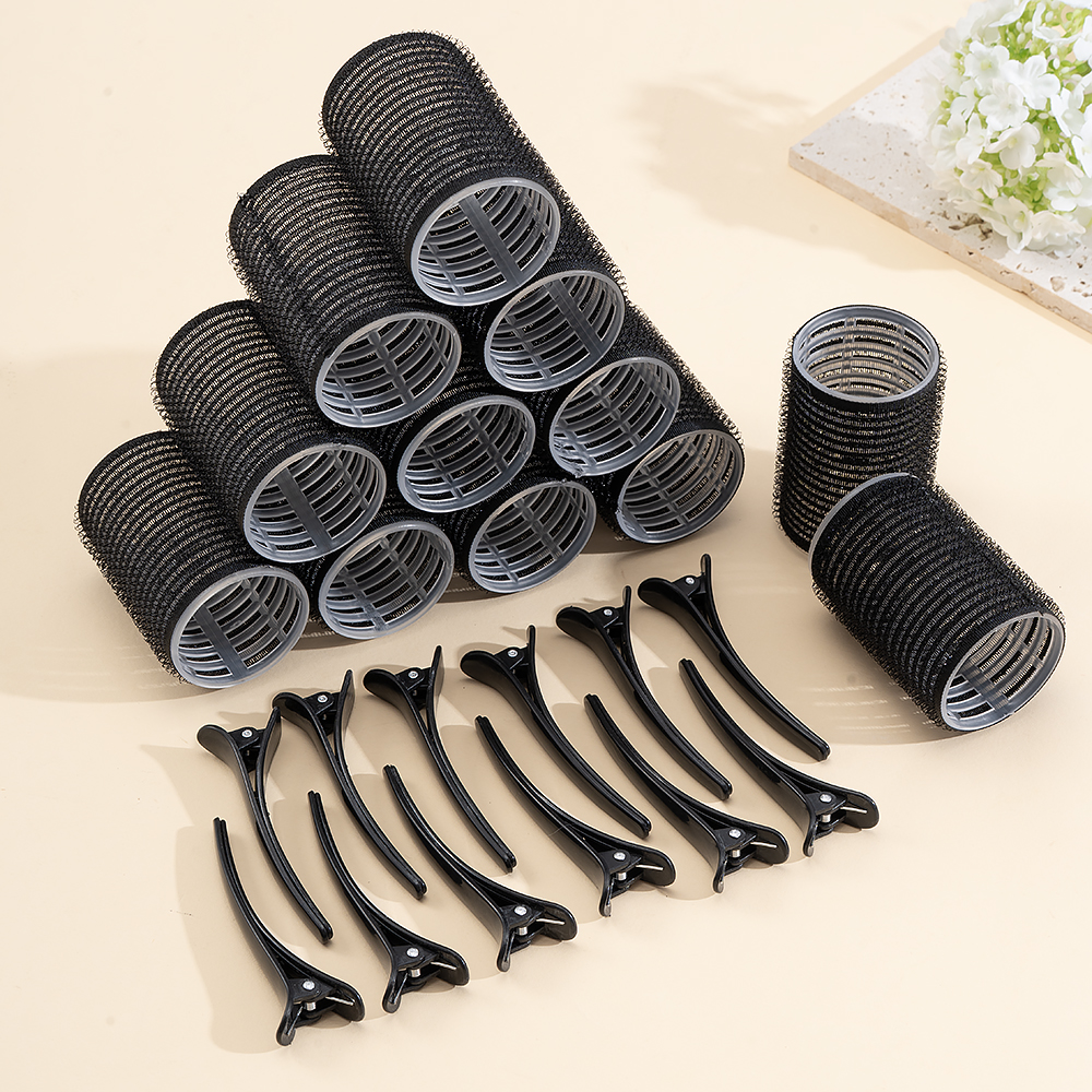 24 pçs/set auto aperto rolos de cabelo sem calor grampo de cabelo rolos cachos sem calor franja de cabelo volume auto-adesivo gancho diy ferramentas de estilo: YELLOW