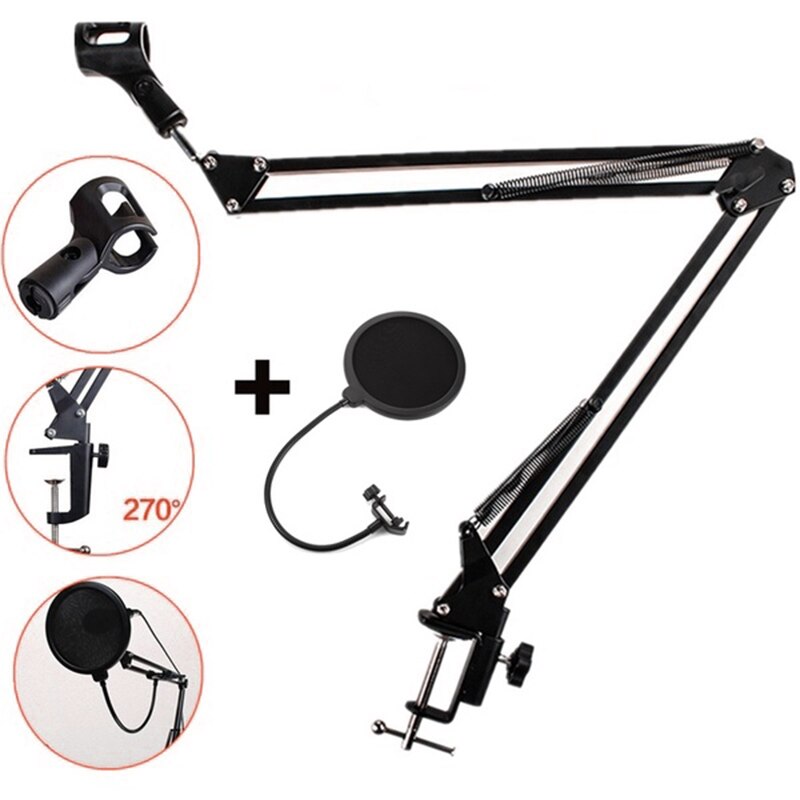 Extendable Microphone Scissor Suspension Arm Stand NB-35 Mic Holder Tripod Windscreen Shield wth Mic Clip Table Mounting Clamp: type 2
