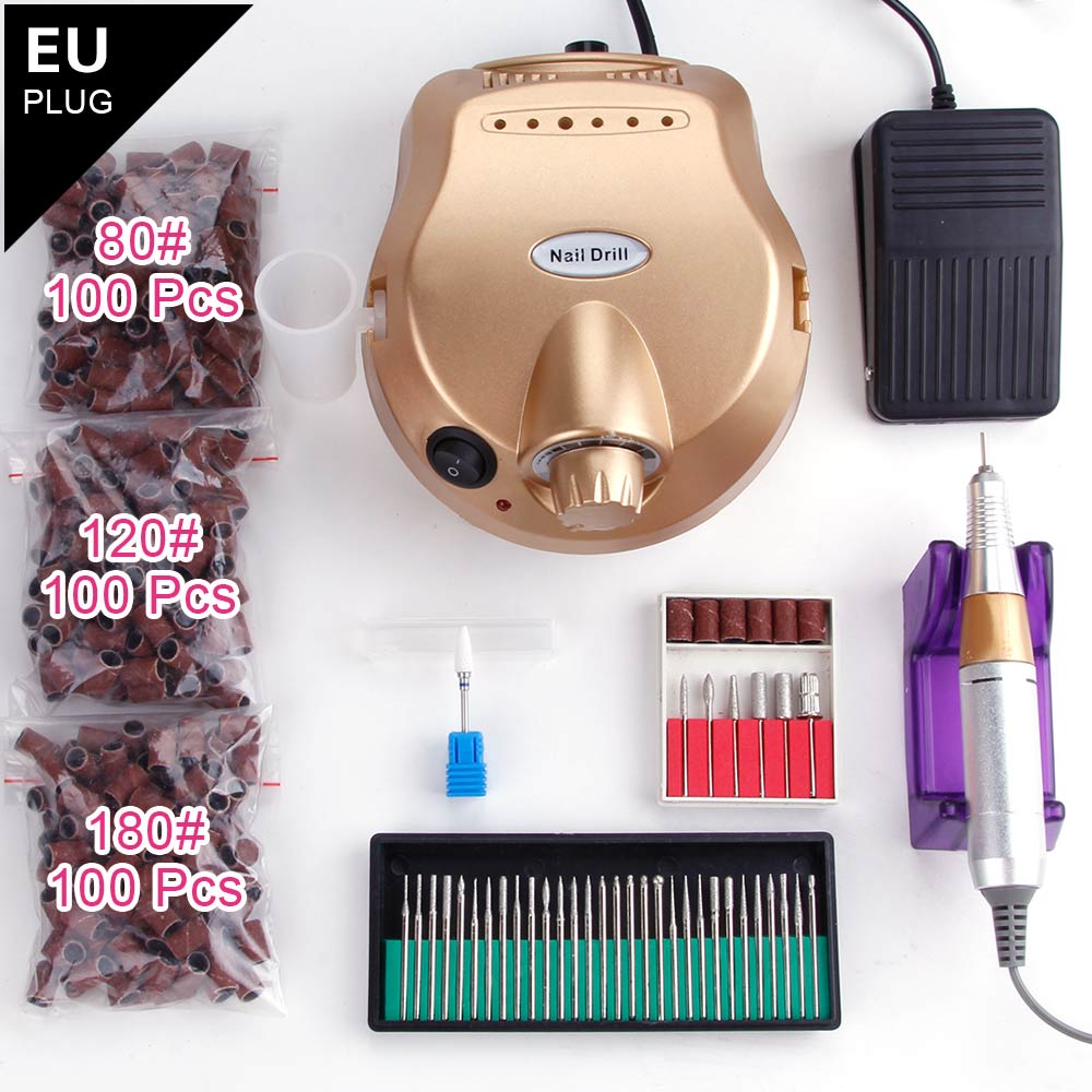 Electric Machine Apparatus for Manicure Pedicure Kit Milling Cutter Ceramic Nail Drill Art Polisher Tool Bits Sanding Bands: Gold Set A
