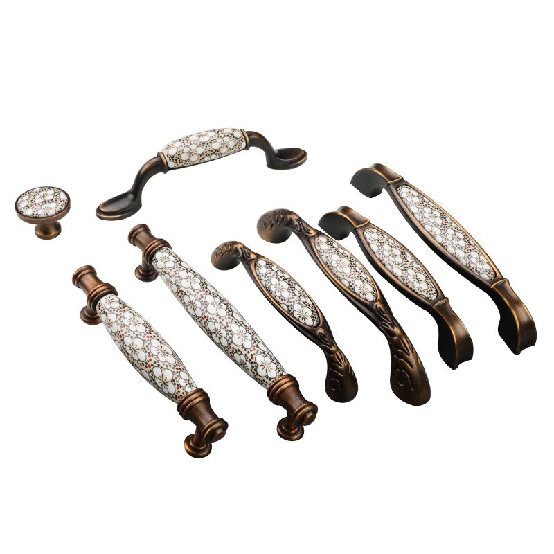 Antieke Brons Keramische Kast Handvatten Zinklegering Retro Lade Knoppen Kastdeur Meubilair Hardware Kabinet Handles