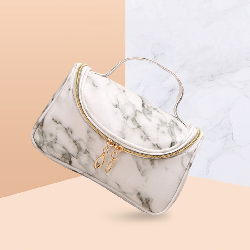 bolso de cosméticos Simple de mármol blanco de la cremallera bolsa de maquillaje de las mujeres de belleza portátil Sr. & Sra. pareja aniversario viaje suyo y suya de chica bolsa Necessarie