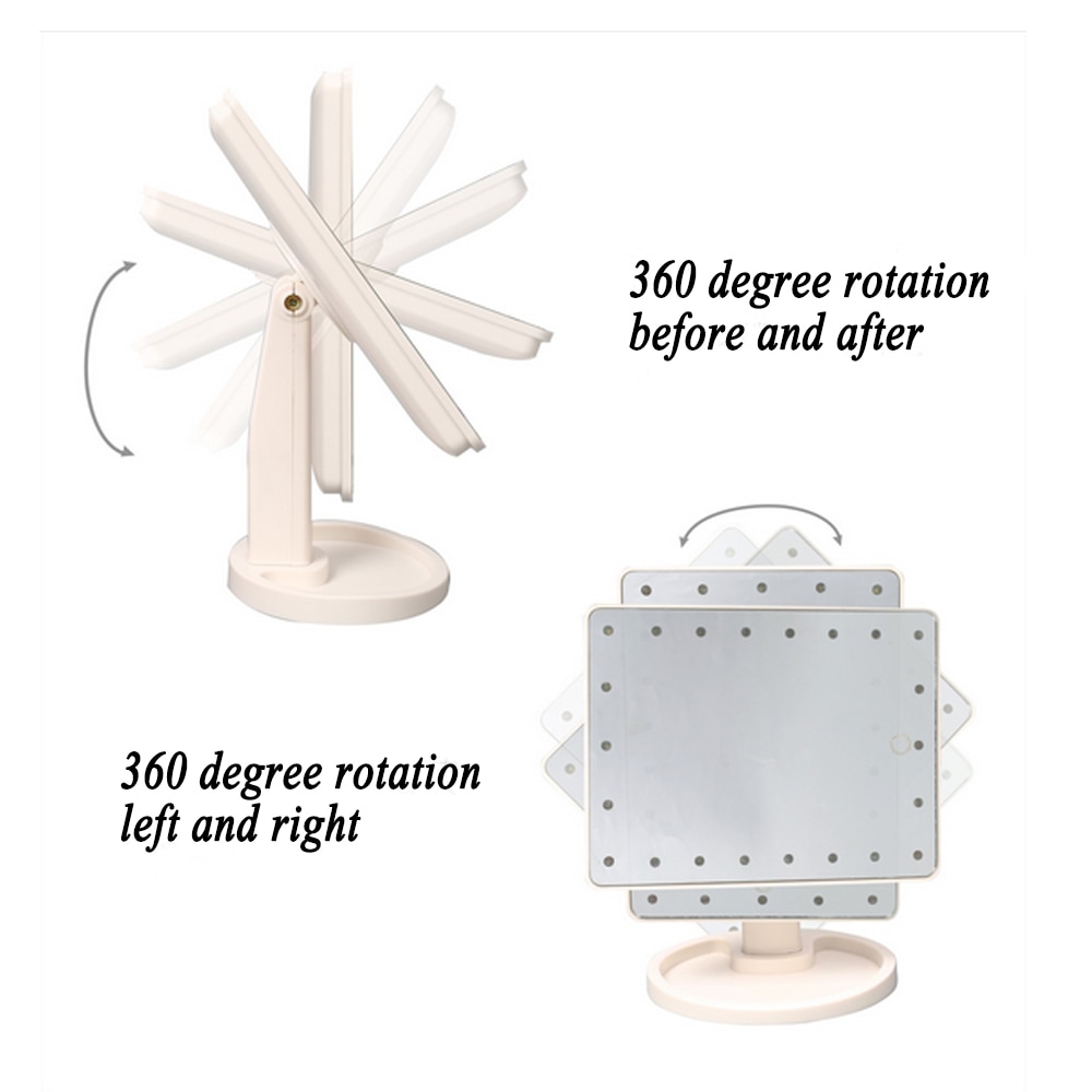 22 LED Lights Makeup Mirror Touch-sensitive Control Led Vanity Mirror Portable 360 Degree Rotation Intelligent LED Makeup Mirror