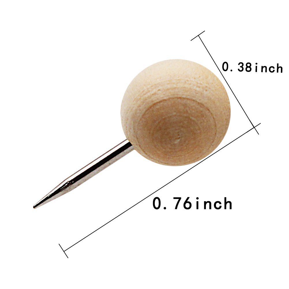 130pcs Round Wood Decorative Push Pins, Wood Head and Steel Needle Point Thumb Tacks for Photos, Maps and Cork Boards-SCLL