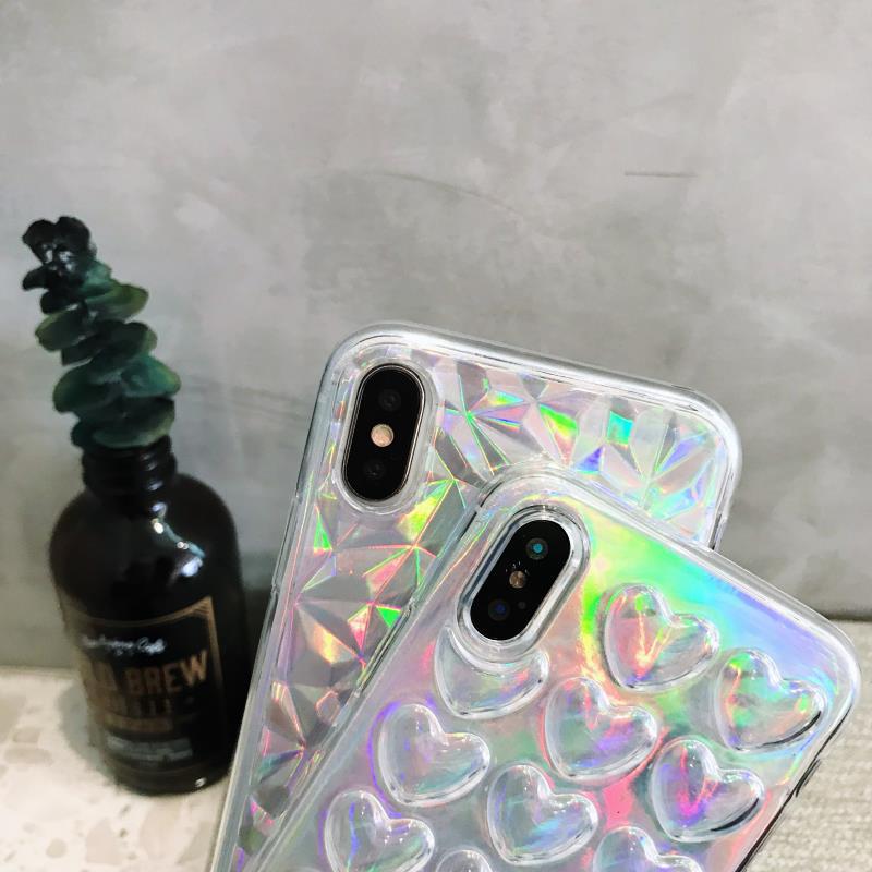 LOVECOM Gradient Iridescent 3D Love Sequin Phone Case For iPhone XR X XS Max 7 8 6 6S Plus 5 5S SE Phone Protector Soft Cover