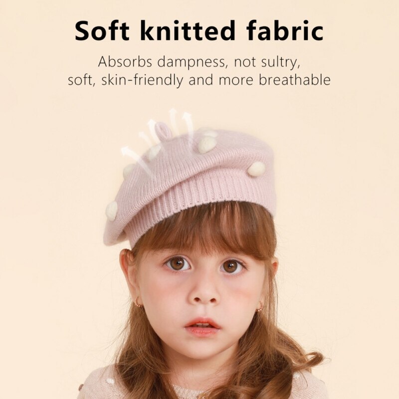 Autumn Winter Knitted Warm Hat Girls Cute Berets Caps Lovely Purl Beanies Hats Wild Cute Hair Ball Kids Knitted Thermal Beret