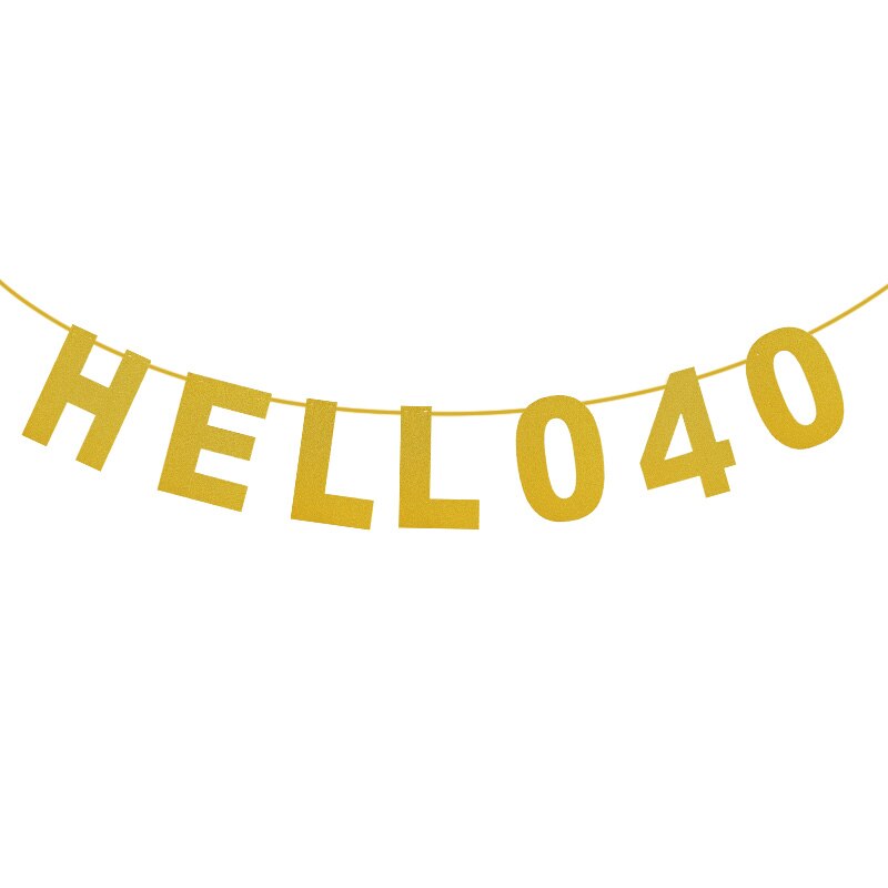 7 Flags Glitter Gold Paper Banners HELLO 30 40 50 Letter Number Bunting Garland For Adults Birthday Party Decoration Supplies: B02-HELLO 40
