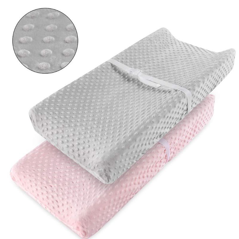 2 Pcs Soft Reusable Changing Pad Cover Minky Dot Foldable Travel Baby Breathable Diaper Pad Sheets Cover