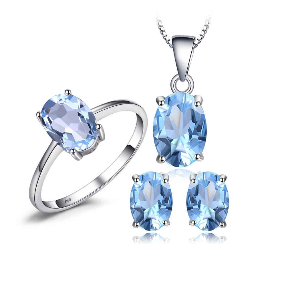 Himmel Blau Topas Kette Anhänger Halskette Ohrringe Ring einstellen 925 Sterling Silber Edelsteine Schmuck setzt Silber 925 Schmuck Für Frauen