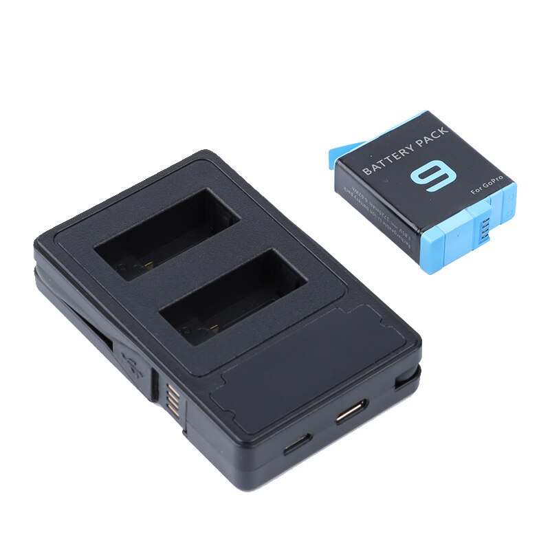For gopro hero 9 svart tokanals batterilader lcd-skjerm type c ladekabel for gopro 9 tilbehør: 1 lader 1 batteri
