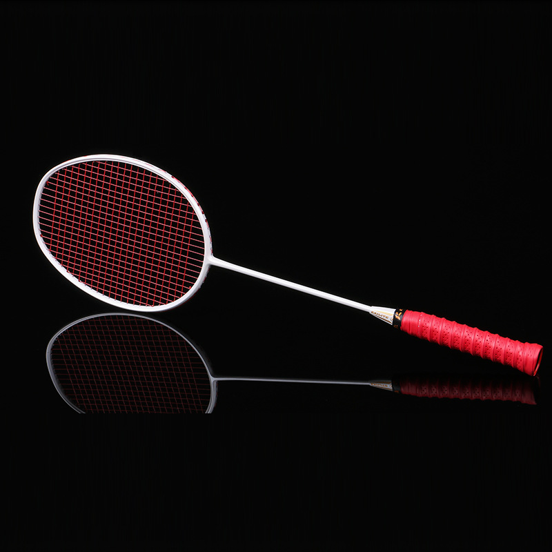 Ultralight 4U Carbon Strung Badminton Racket Badminton Racquet Fiber Grips and Wristband: white red