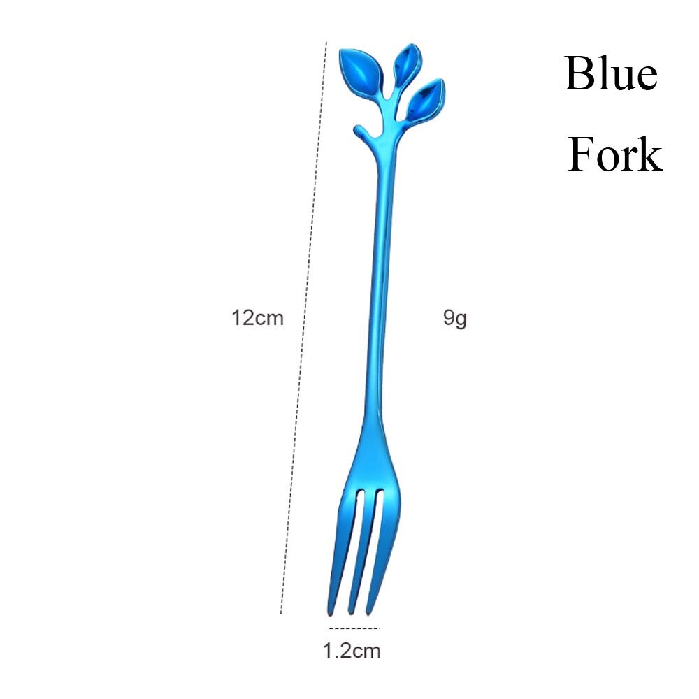 Dessert Utensils Small Branches Leaf Home &amp; Kitchen Coffee Spoon Fruit Fork Upscale Dinnerware Tea Scoops: blue-Fork