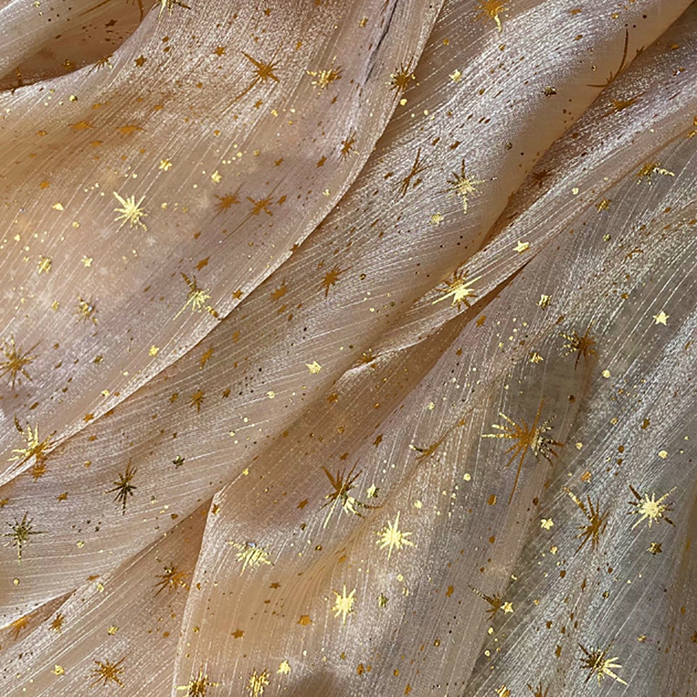 Glitter skinnende crepe organza stof bronzing tyl mesh stof til kvinde bluse festkjole i metermål: 9