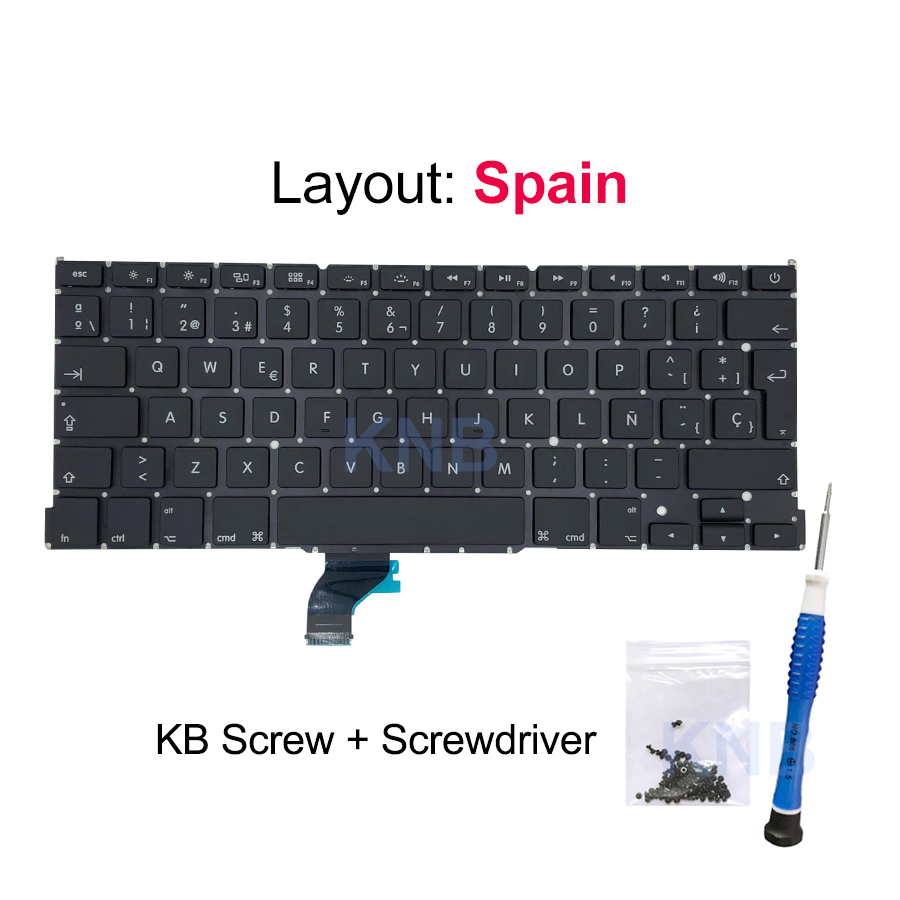 Nowy Laptop A1502 klawiatura US UK hiszpania rosyjski francuski szwajcarski włochy arabski układ dla Macbook Pro Retina 13 &quot;2013 2014 2015: Spain with Tools