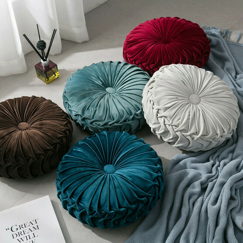 Fløjl plisseret rund græskar pude sofa pude gulv pude dekor til hjemmet tekstil