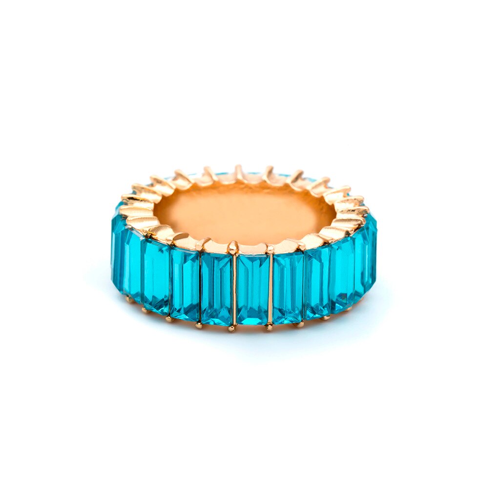Anillo exquisito con tachuelas para mujer, piedra geométrica del arco iris, de joyería de boda, Anillos de Anel Anillos de la Alianza # jink: Sky Blue