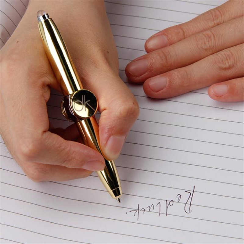 Gold Metal Fidget Spinner Pen Multi-Function Gyroscope Decompression Ball Point Pen LED Light Pens For school&Office Supplies
