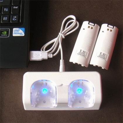 Wit Dock Station Charger + 2 Batterij Packs voor Nintendo Wii Remote Controller