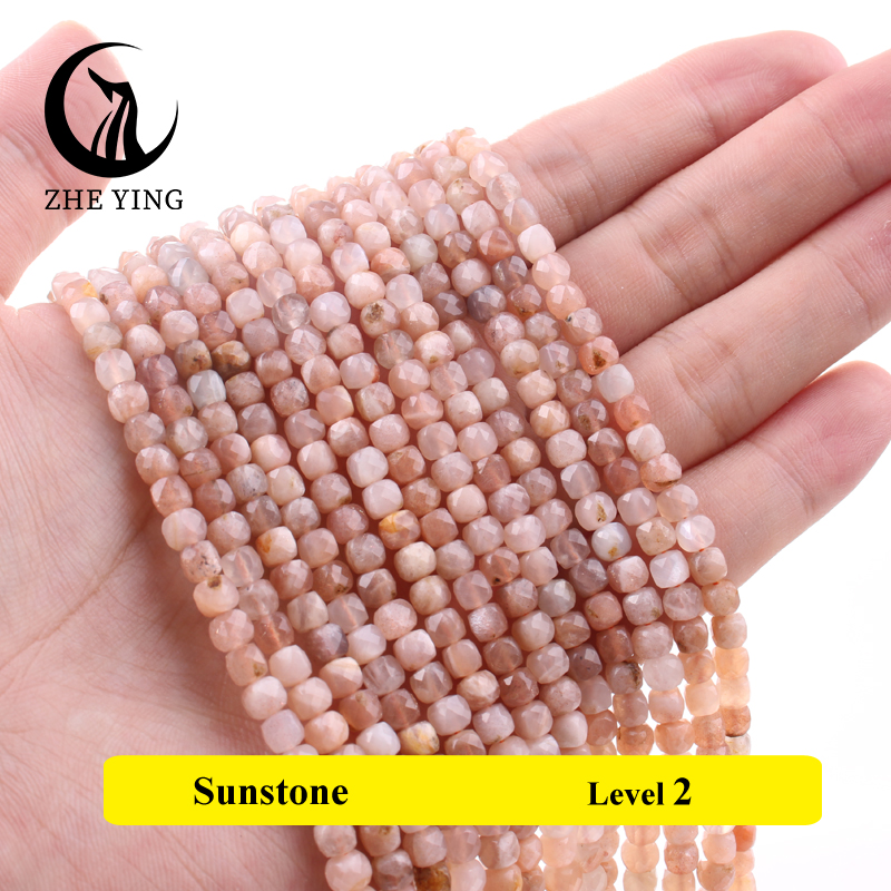 Cuentas cuadradas de piedra facetada Natural, amatista, amazonita, cuentas espaciadoras sueltas para pulsera DIY, collar, accesorios, hebra de 4x4mm de 15'': Caqui